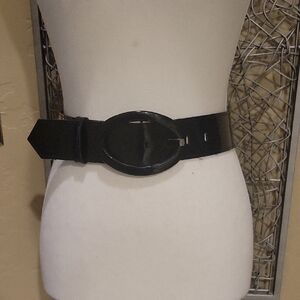 Black 2 " Wide Patent Belt with Oval Buckle
